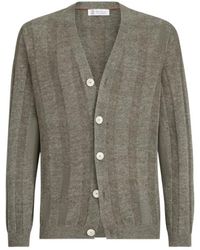 Brunello Cucinelli - Linen And Cotton Textured Rib Cardigan - Lyst