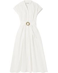 Saloni - Belted Cotton-Blend Midi Dress - Lyst