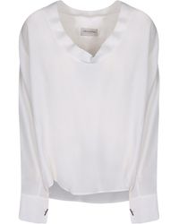ERMANNO FIRENZE - Pearl-Embellished V-Neck Blouse - Lyst
