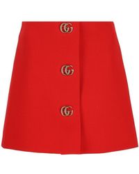 Gucci - Crêpe Wool Skirt With Double G Button - Lyst
