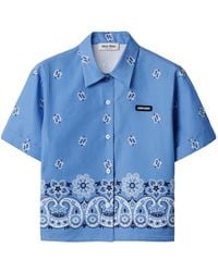 Miu Miu - Printed Slubbed Poplin Shirt Clothing - Lyst