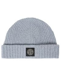 Stone Island - Ribbed Knit Beanie With Compass Logo Patch - Lyst