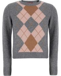 Max Mara - Studio Argyle Intarsia Knit Crewneck Jumper - Lyst