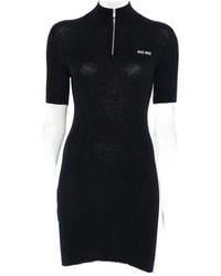 Miu Miu - Ribbed-Knit Logo-Embroidered Mini Dress - Lyst
