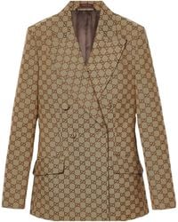 Gucci - Double-Breasted Gg Canvas Jacket - Lyst