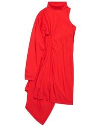 Balenciaga - Cotton Jersey Asymmetric Midi Dress - Lyst