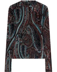 Etro - Printed Velvet-Trimmed Mesh Blouse - Lyst