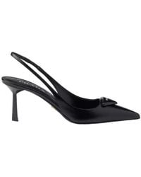 Prada - Triangle-Logo Pointed-Toe Slingback Pumps - Lyst