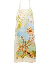 ALÉMAIS - Embellished Printed Hemp And Silk-Blend Midi Dress - Lyst