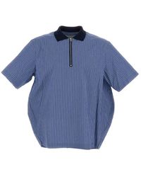 Sacai - Half-Zip Striped Polo Shirt - Lyst