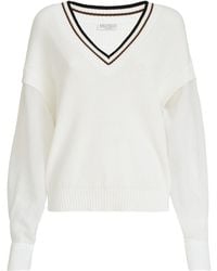 Brunello Cucinelli - Striped V-Neck Knitted Sweater - Lyst