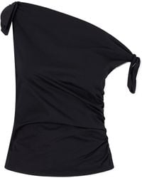 STAUD - Bellaria Asymmetric Knot-Detailed Cotton-Blend Poplin Top - Lyst