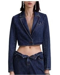 Self-Portrait - V-Neck Long Sleeve Denim Casual Jacket - Lyst