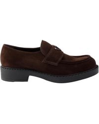 Prada - Chocolate Suede Loafers - Lyst