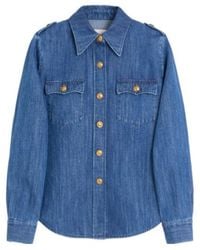 Valentino - Ruffled Curved Hem Deim Shirt - Lyst