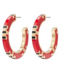 Tory Burch - T Stripe Hoop Earrings - Lyst