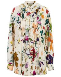 Gucci - Ruffle Trim Floral Shirt - Lyst