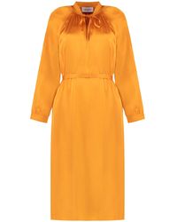 Yves Salomon - Belted Satin Midi Dress - Lyst