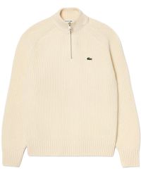 Lacoste - Zipped High Neck Carded Wool Sweater - Lyst