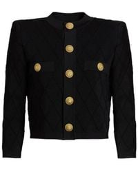 Balmain - Button Embellished Qulited Knit Cardigan - Lyst
