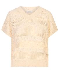 Peserico - Short-Sleeved V-Neck Open Knit Top - Lyst