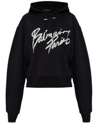 Balmain - Logo Printed Drawstring Hoodie - Lyst