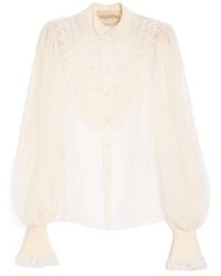 Valentino - Embroidered Organza Puff-Sleeve Top - Lyst