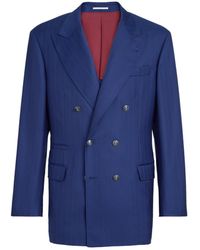 Brunello Cucinelli - Virgin Wool Chalk Stripe Batavia One-And-A-Half Breasted Tailor Blazer With Metal Buttons - Lyst
