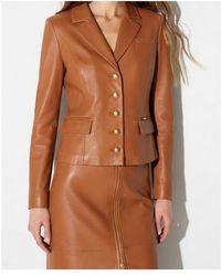 Elisabetta Franchi - Long-Sleeve Leather Jacket - Lyst