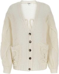 Loewe - Logo Cable Knitted Cardigan - Lyst