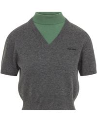 Miu Miu - Layered-Effect V-Neck T-Shirt - Lyst