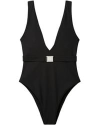 Tory Burch - V-Neck One-Piece Swimsuit With Belted Waist - Lyst