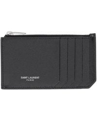 Saint Laurent - Logo Stamp Zip-Up Wallet - Lyst