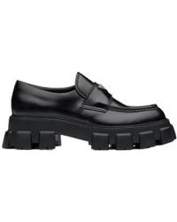 Prada - Monolith Brushed Leather Loafers - Lyst