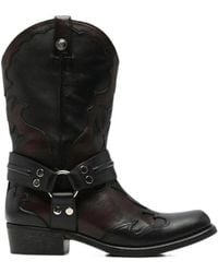 Versace - Harness-Detail Embroidered Boots - Lyst