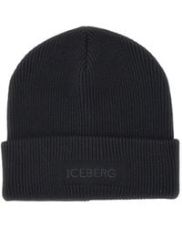 Iceberg - Ribbed Logo Beanie Hat - Lyst