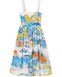 Mary Katrantzou - Iris Pleated Floral-Print Cotton-Poplin Midi Dress - Lyst