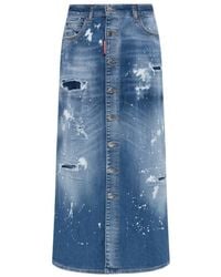 DSquared² - Distressed Denim Midi Skirt - Lyst