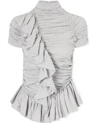Dries Van Noten - Ruffled Draped Cotton-Jersey Turtleneck Top - Lyst