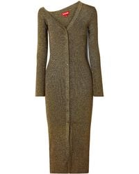 STAUD - Off-The-Shoulder Metallic Ribbed-Knit Midi Dress - Lyst