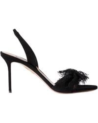Aquazzura - Lover 85 Lace-Trimmed Suede Slingback Sandals - Lyst
