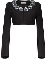 Area - Crystal-Embellished Cropped Wool Jacket - Lyst