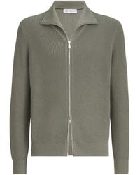 Brunello Cucinelli - Cotton Half English Rib Cardigan With Zipper - Lyst
