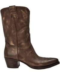 Miu Miu - Logo Denim Ankle Boots - Lyst