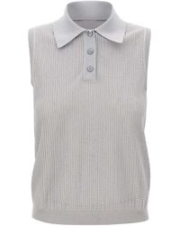 Eleventy - Pointelle Knit Polo Knitted Top - Lyst