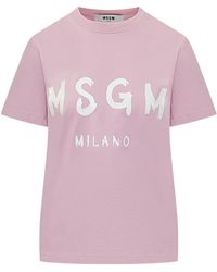 MSGM - Logo Printed Crewneck T-Shirt - Lyst