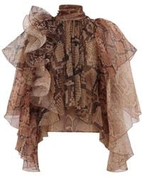 Zimmermann - Ruffled Snakeskin-Print Blouse - Lyst