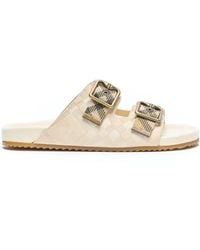 Burberry - Double Buckle Checked Sandals - Lyst