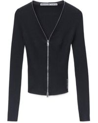 Alexander Wang - V-Neck Long Sleeve Pointelle Zip Cardigan - Lyst