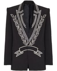 Balmain - Crepe 1-Button Jacket With Crystals - Lyst